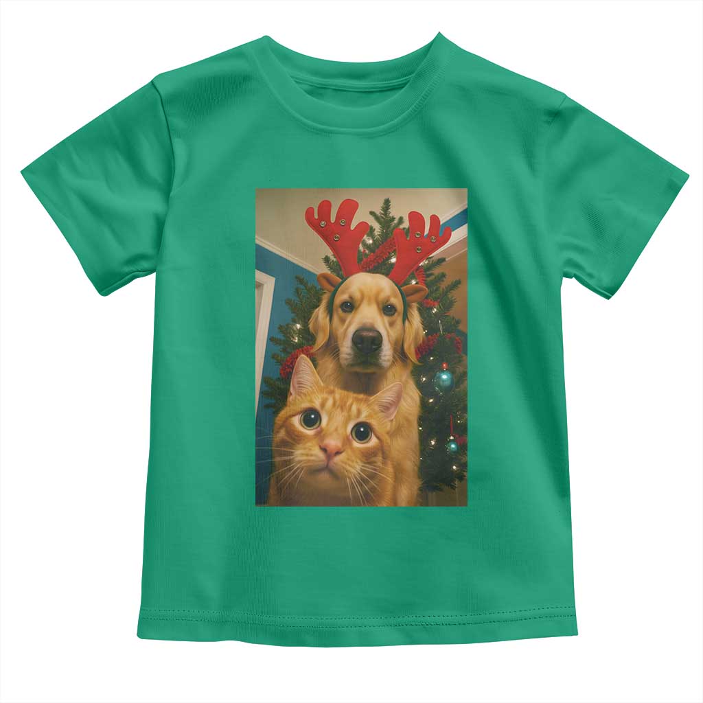 Funny Cat With Dog Selfie Christmas Toddler T Shirt Pet Lover Xmas Gift TS14 Irish Green Print Your Wear