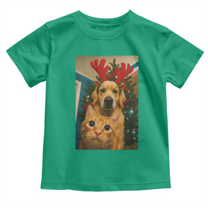 Funny Cat With Dog Selfie Christmas Toddler T Shirt Pet Lover Xmas Gift TS14 Irish Green Print Your Wear