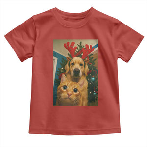 Funny Cat With Dog Selfie Christmas Toddler T Shirt Pet Lover Xmas Gift TS14 Red Print Your Wear