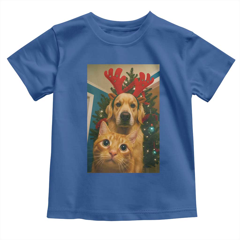 Funny Cat With Dog Selfie Christmas Toddler T Shirt Pet Lover Xmas Gift TS14 Royal Blue Print Your Wear