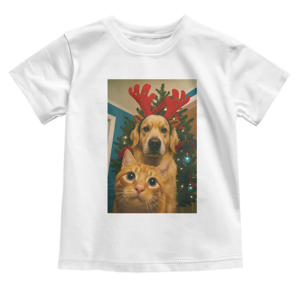 Funny Cat With Dog Selfie Christmas Toddler T Shirt Pet Lover Xmas Gift TS14 White Print Your Wear