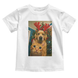 Funny Cat With Dog Selfie Christmas Toddler T Shirt Pet Lover Xmas Gift TS14 White Print Your Wear