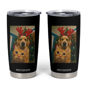 Funny Cat With Dog Selfie Christmas Tumbler Cup Pet Lover Xmas Gift TS14 Black Print Your Wear