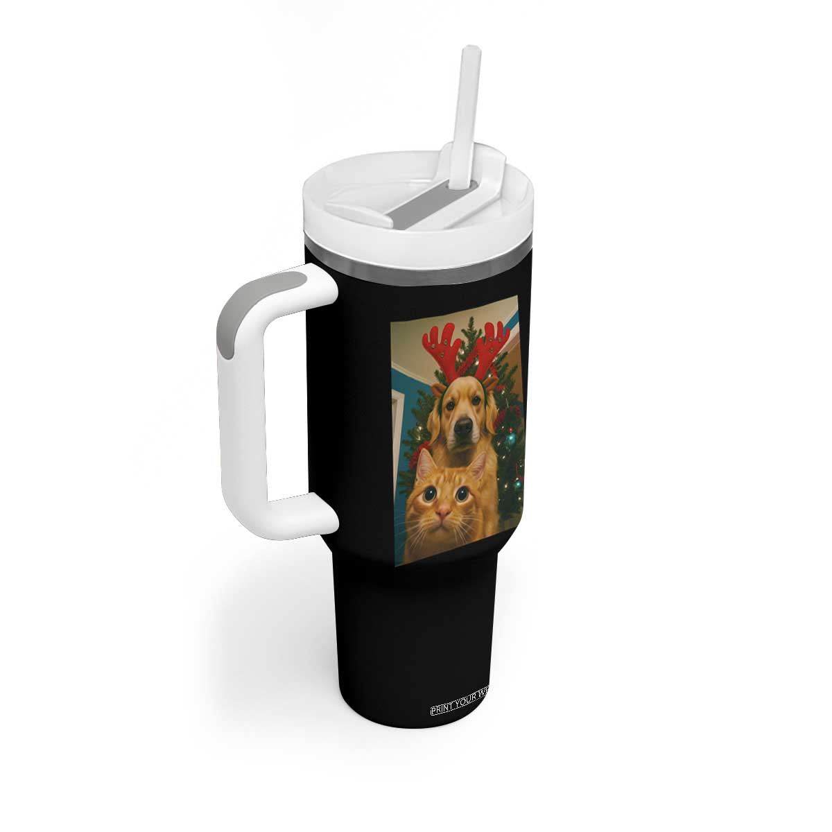 Funny Cat With Dog Selfie Christmas Tumbler With Handle Pet Lover Xmas Gift TS14 Print Your Wear