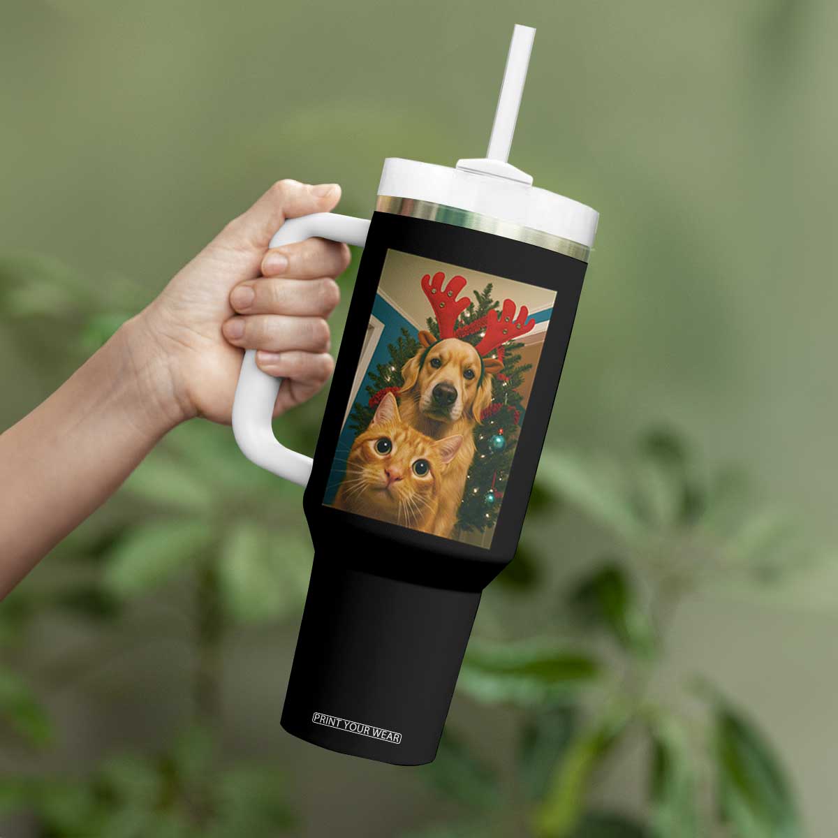 Funny Cat With Dog Selfie Christmas Tumbler With Handle Pet Lover Xmas Gift TS14 Print Your Wear