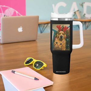 Funny Cat With Dog Selfie Christmas Tumbler With Handle Pet Lover Xmas Gift TS14 Print Your Wear