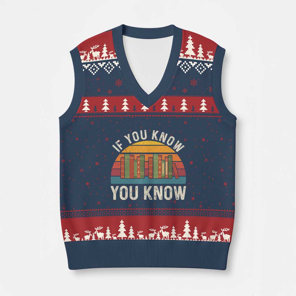 67 Six Seven Book Lover Meme V-Neck Knit Sweater Vest If You Know You Know TS14 Navy Red Print Your Wear
