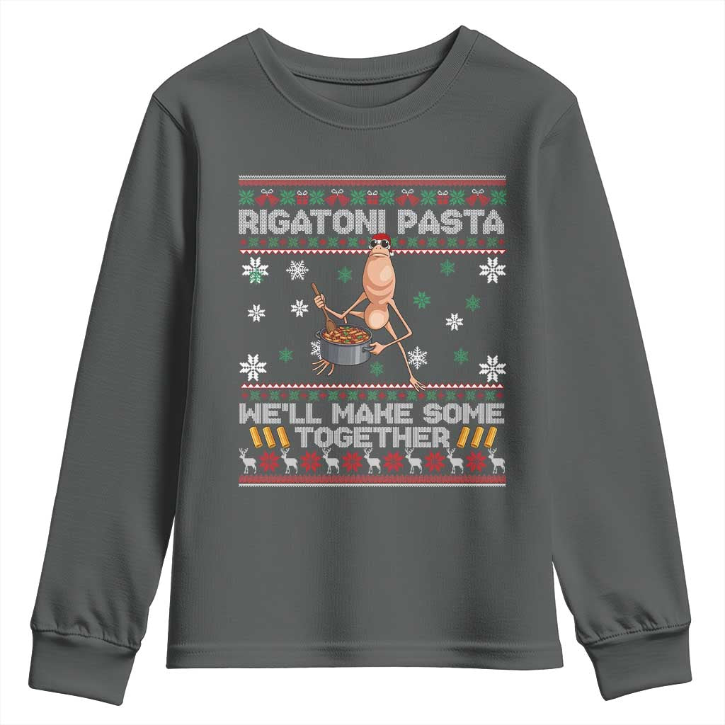 Marcus The Worm Christmas Meme Youth Sweatshirt Rigatoni Pasta We Will Make Some Together TS14 Dark Heather Print Your Wear