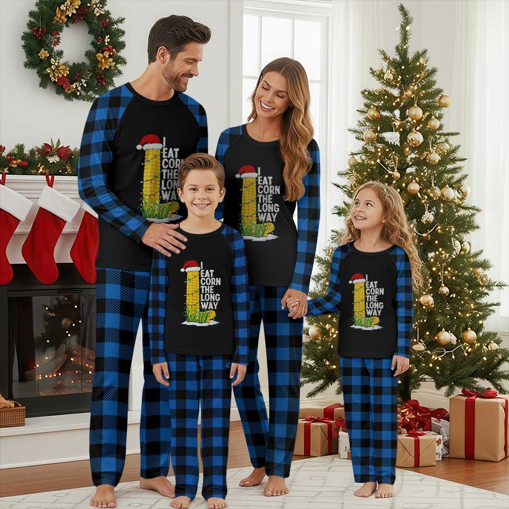I Eat Corn The Long Way Plaid Pajama Set Funny Corn Adult Humor Christmas TS14 Blue Plaid Print Your Wear