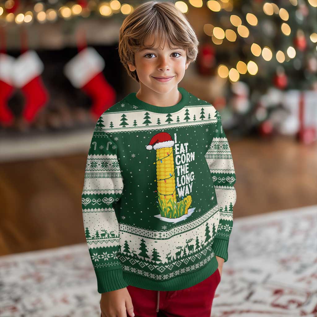 I Eat Corn The Long Way Ugly Christmas Sweater Funny Corn Adult Humor Christmas TS14 Forest Green Beige Print Your Wear