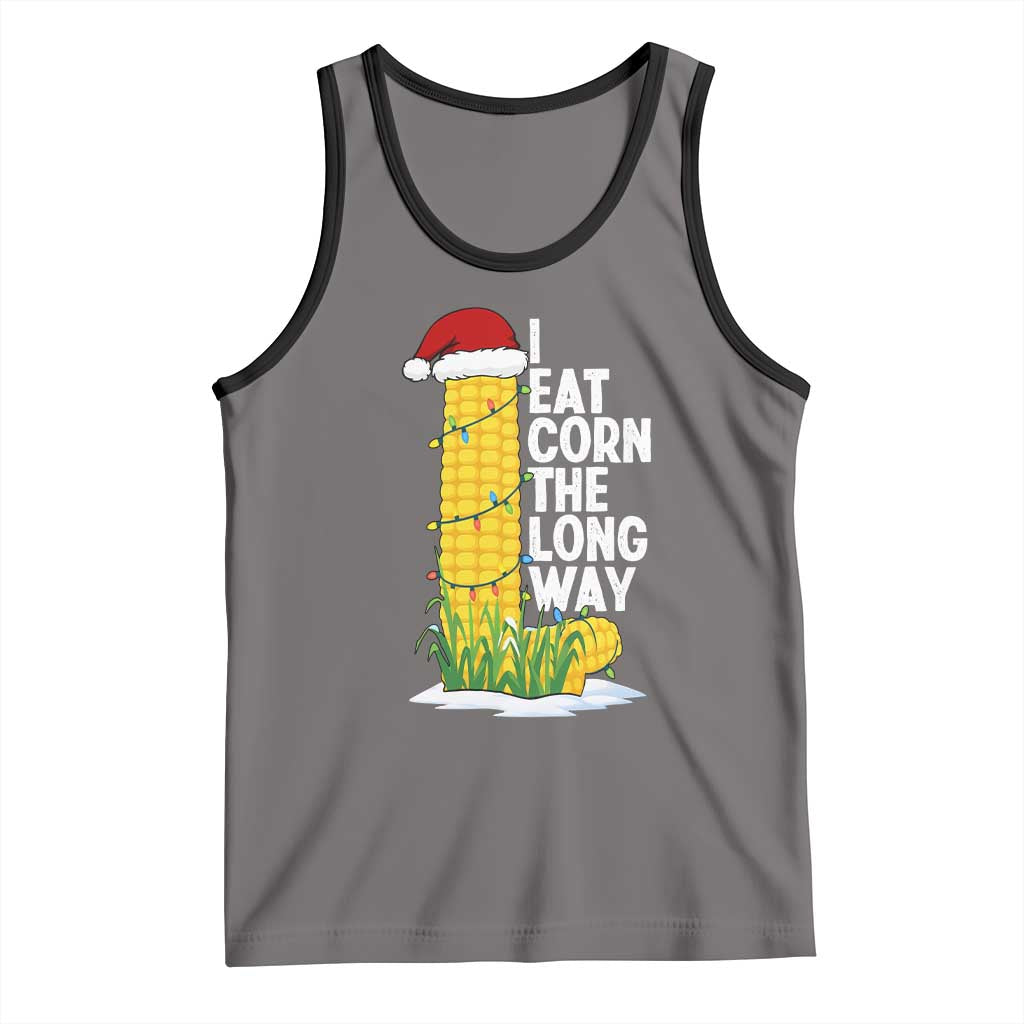 I Eat Corn The Long Way Tank Top Funny Corn Adult Humor Christmas TS14 Deep Heather Black Print Your Wear