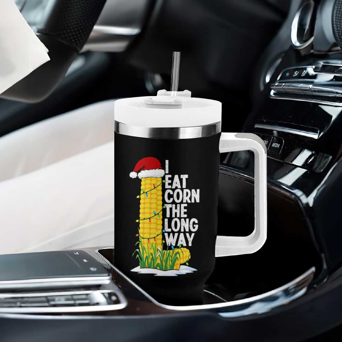 I Eat Corn The Long Way Tumbler With Handle Funny Corn Adult Humor Christmas TS14 Print Your Wear