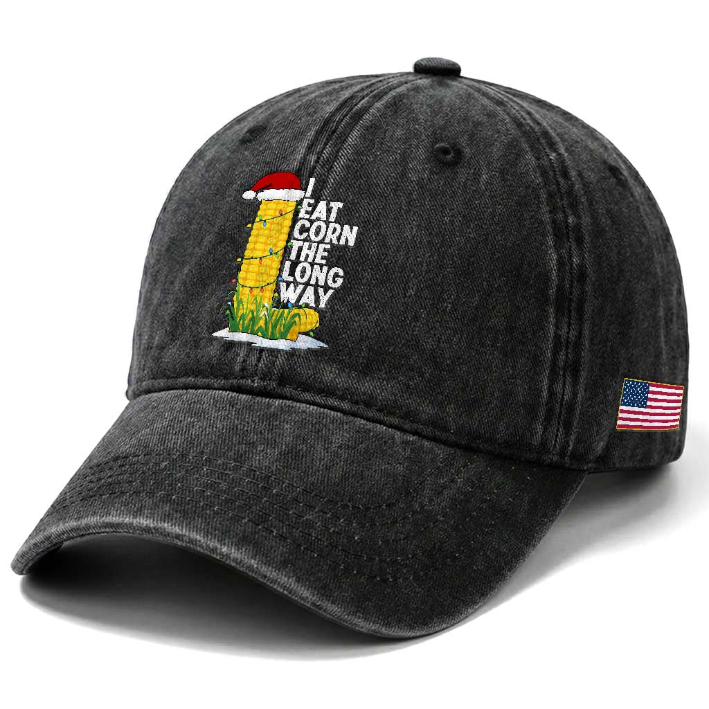 I Eat Corn The Long Way Washed Cotton Baseball Cap Funny Corn Adult Humor Christmas TS14 Print Your Wear