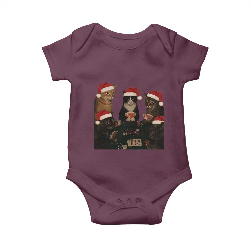 Poker Cats Christmas Meme Shirt Baby Onesie Funny Gambling Cat TS14 Maroon Print Your Wear