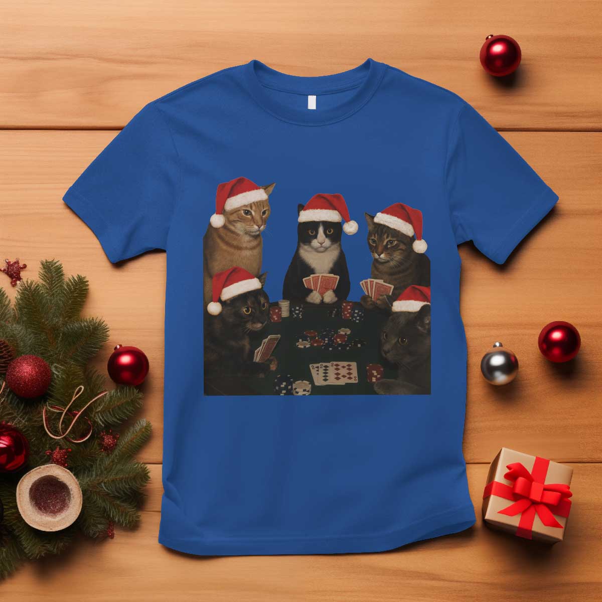 Poker Cats Christmas Meme Shirt T Shirt Funny Gambling Cat TS14 Royal Blue Print Your Wear