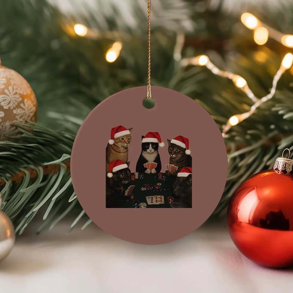 Poker Cats Christmas Meme Shirt Ceramic Ornament Funny Gambling Cat TS14 1pc Mocha Print Your Wear