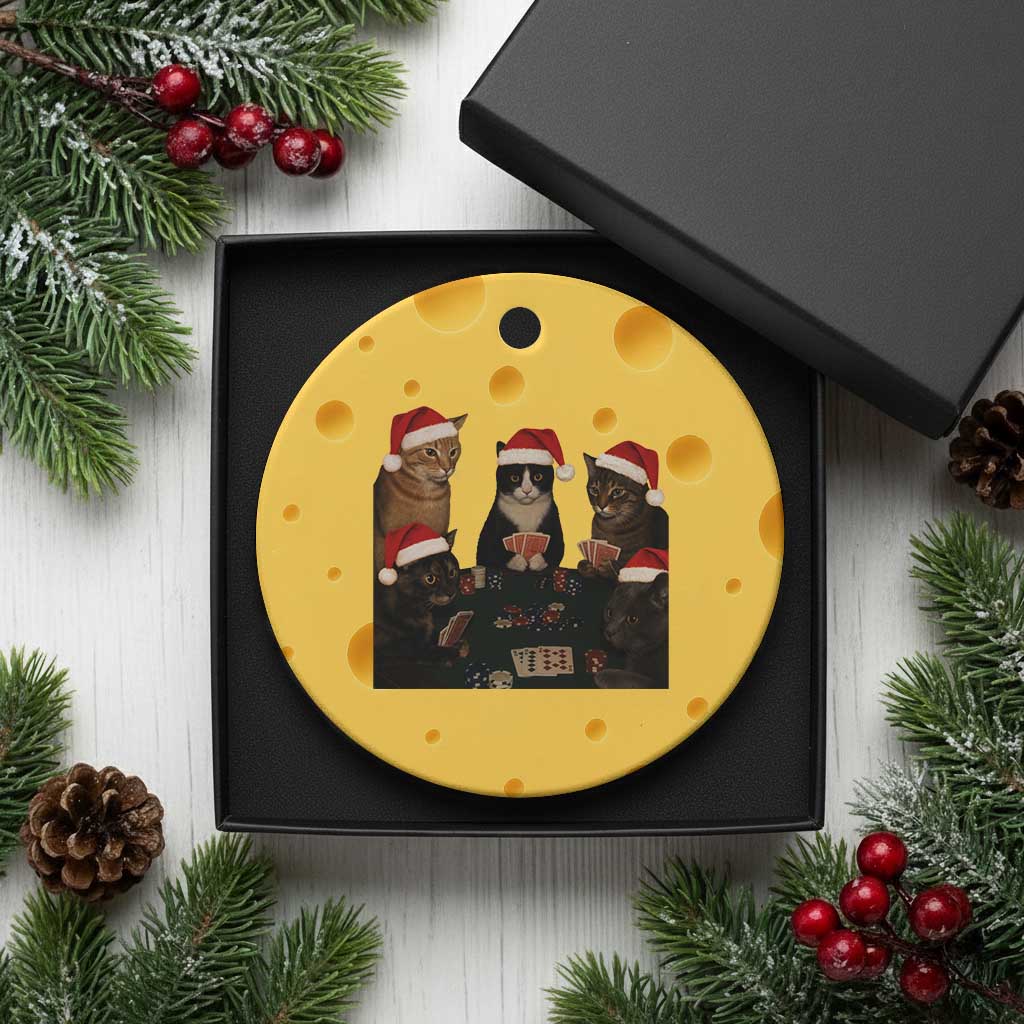 Poker Cats Christmas Meme Shirt Ceramic Ornament Funny Gambling Cat TS14 1pc Yellow Cheese Print Your Wear