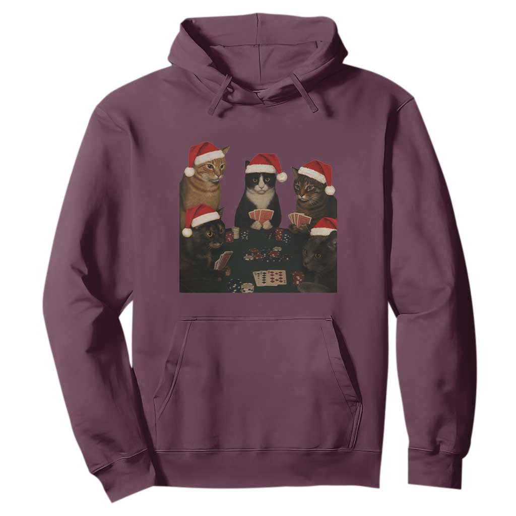 Poker Cats Christmas Meme Shirt Hoodie Funny Gambling Cat TS14 Maroon Print Your Wear