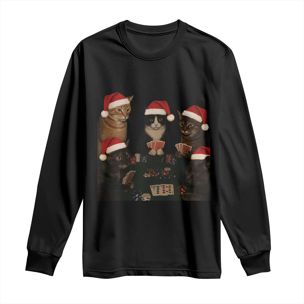 Poker Cats Christmas Meme Shirt Long Sleeve Shirt Funny Gambling Cat TS14 Black Print Your Wear
