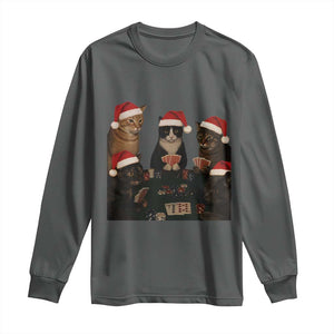 Poker Cats Christmas Meme Shirt Long Sleeve Shirt Funny Gambling Cat TS14 Dark Heather Print Your Wear