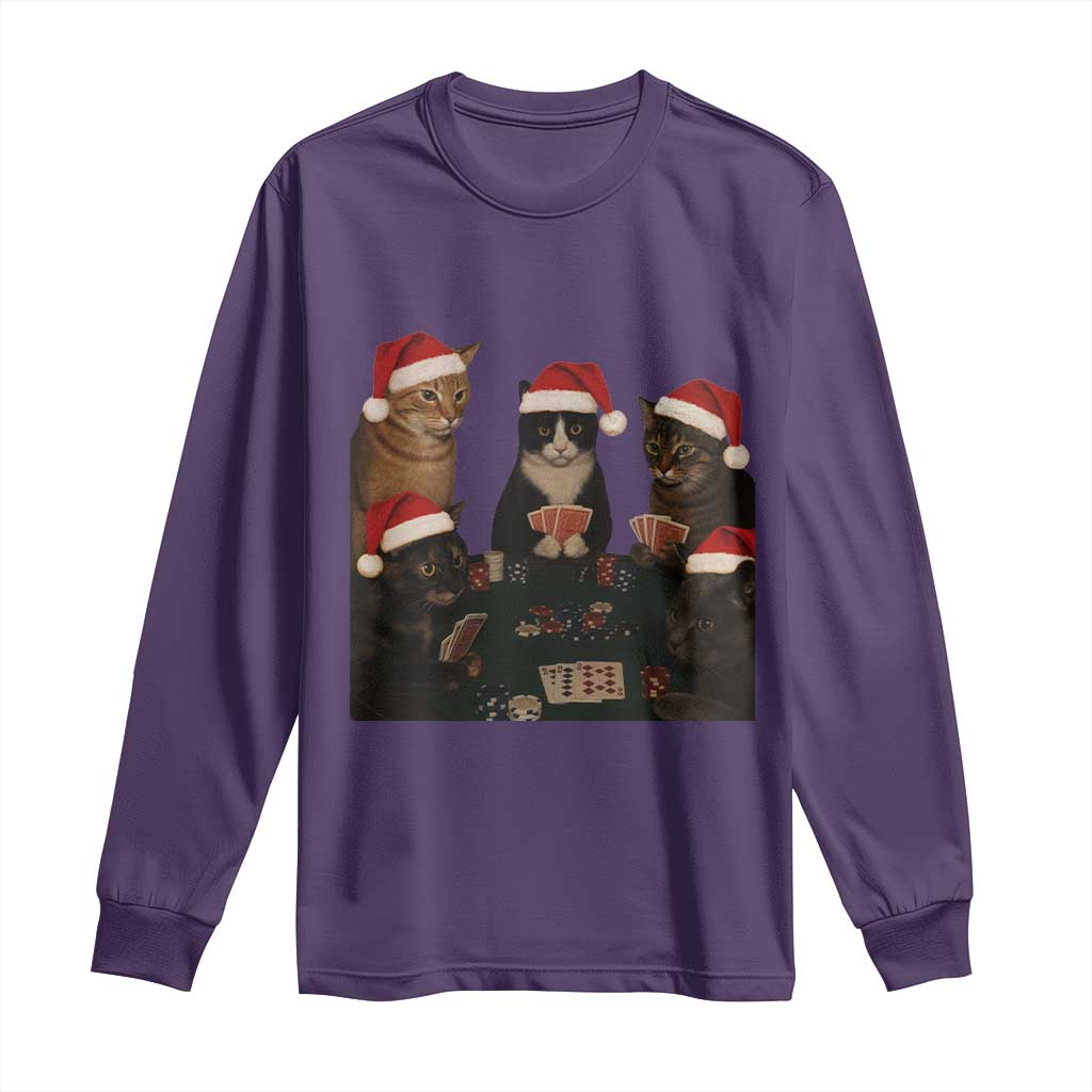 Poker Cats Christmas Meme Shirt Long Sleeve Shirt Funny Gambling Cat TS14 Purple Print Your Wear