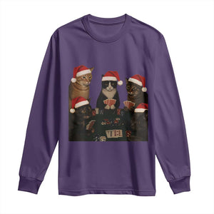 Poker Cats Christmas Meme Shirt Long Sleeve Shirt Funny Gambling Cat TS14 Purple Print Your Wear