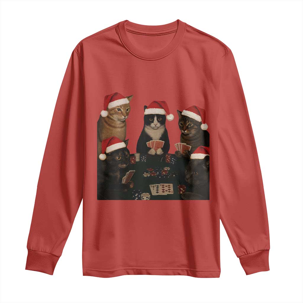 Poker Cats Christmas Meme Shirt Long Sleeve Shirt Funny Gambling Cat TS14 Red Print Your Wear