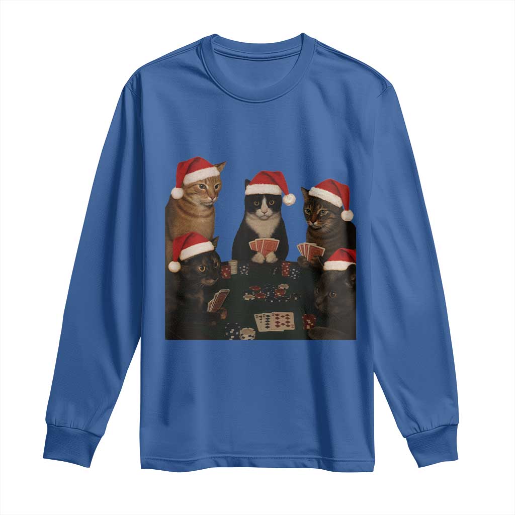 Poker Cats Christmas Meme Shirt Long Sleeve Shirt Funny Gambling Cat TS14 Royal Blue Print Your Wear