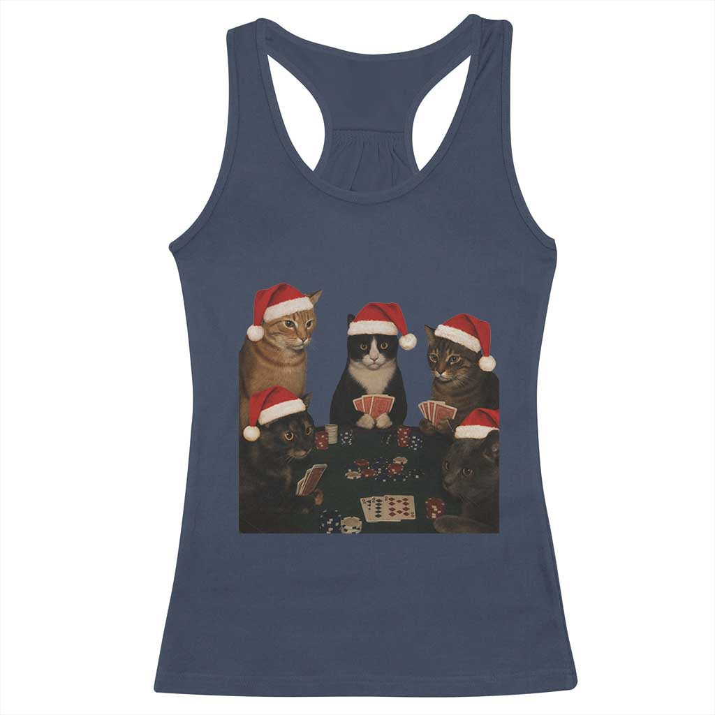 Poker Cats Christmas Meme Shirt Racerback Tank Top Funny Gambling Cat TS14 Navy Print Your Wear