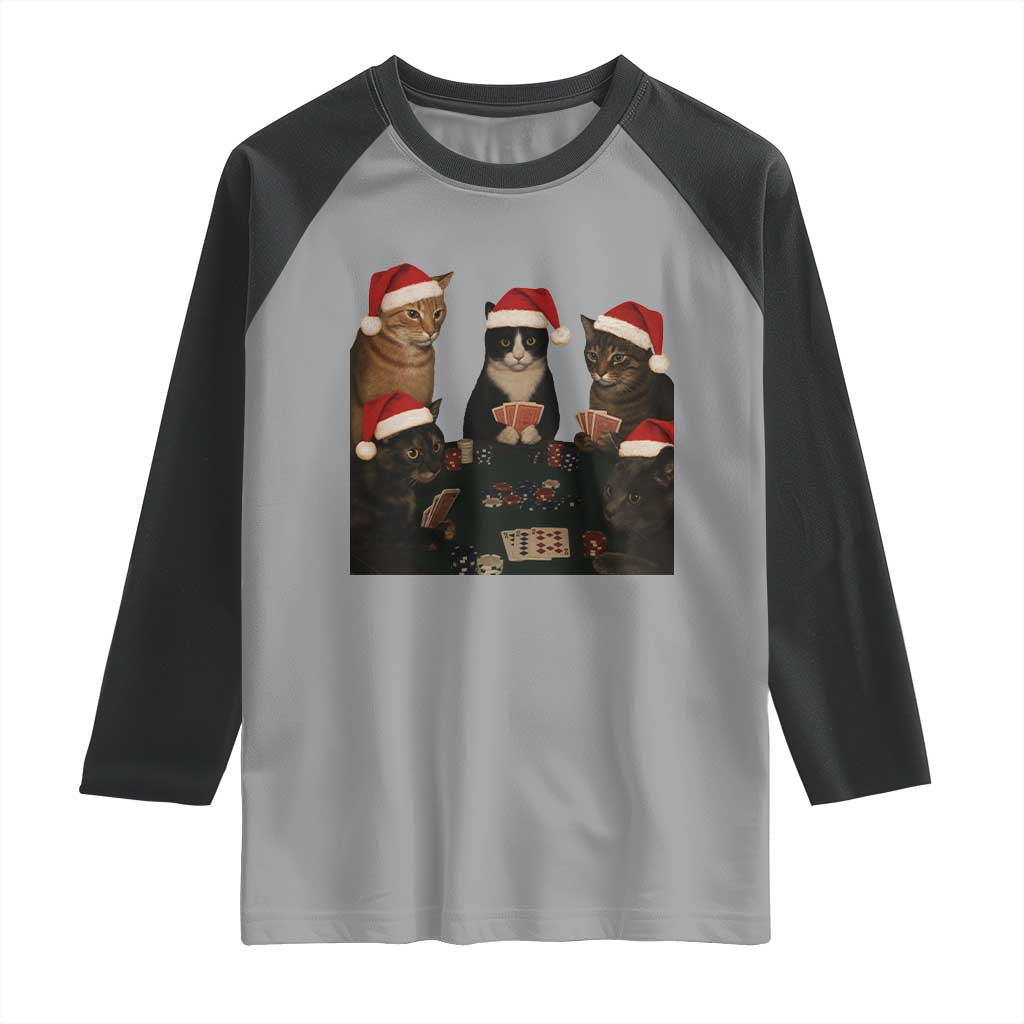 Poker Cats Christmas Meme Shirt Raglan Shirt Funny Gambling Cat TS14 Sport Gray Black Print Your Wear
