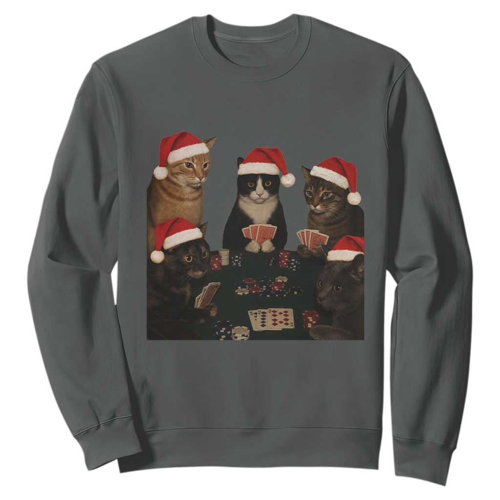 Poker Cats Christmas Meme Shirt Sweatshirt Funny Gambling Cat TS14 Dark Heather Print Your Wear