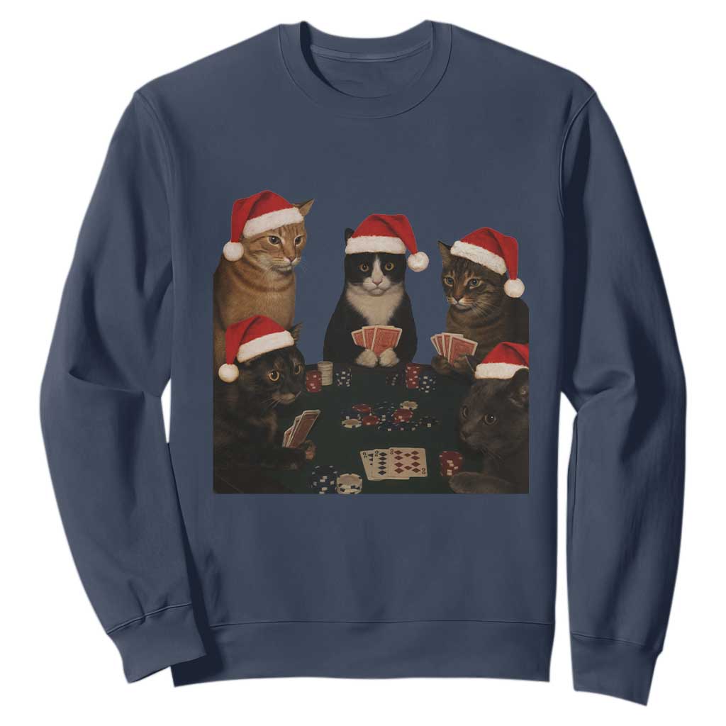 Poker Cats Christmas Meme Shirt Sweatshirt Funny Gambling Cat TS14 Navy Print Your Wear