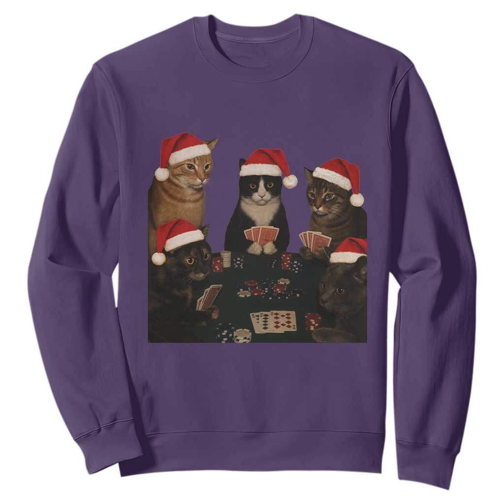 Poker Cats Christmas Meme Shirt Sweatshirt Funny Gambling Cat TS14 Purple Print Your Wear