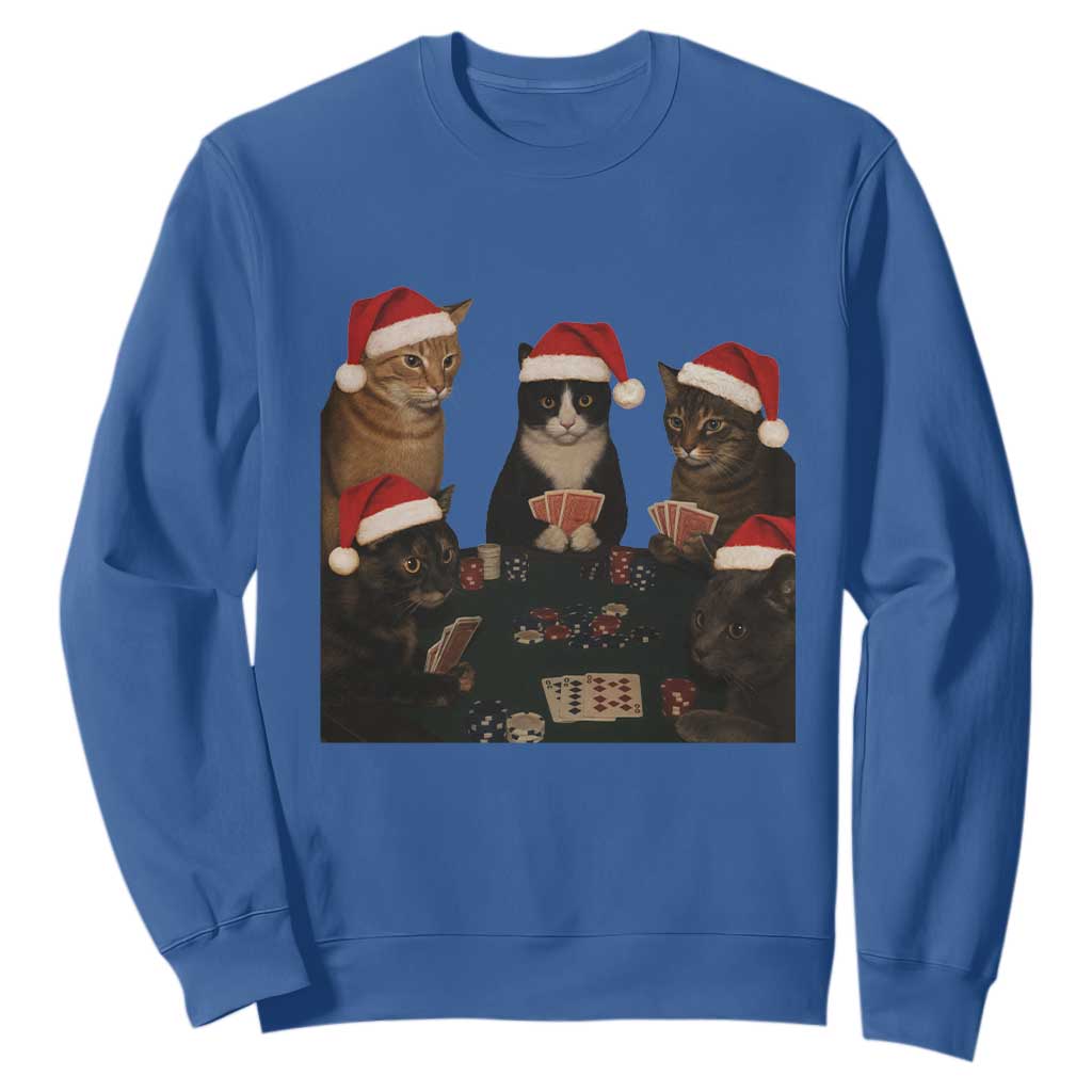 Poker Cats Christmas Meme Shirt Sweatshirt Funny Gambling Cat TS14 Royal Blue Print Your Wear
