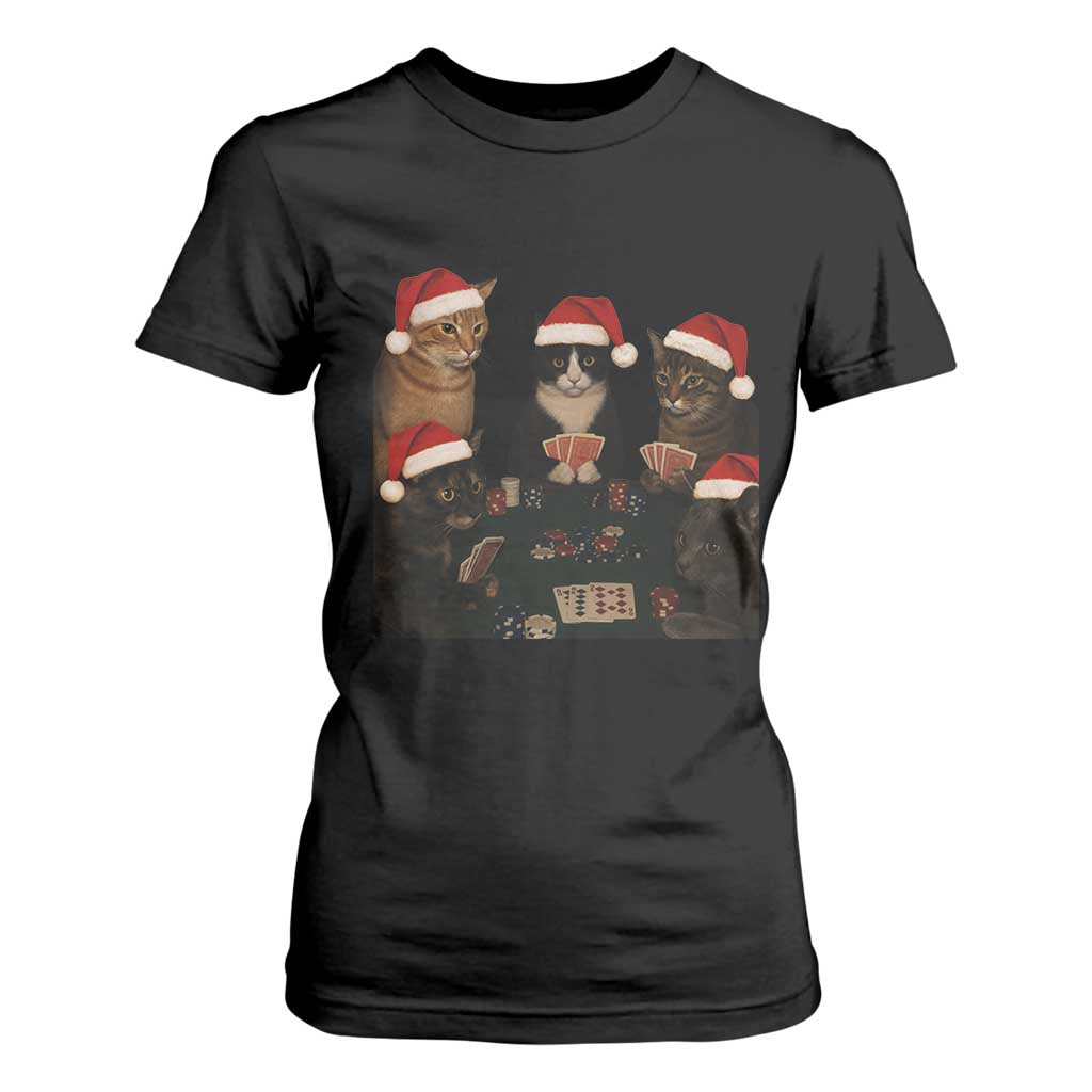 Poker Cats Christmas Meme Shirt T Shirt For Women Funny Gambling Cat TS14 Black Print Your Wear