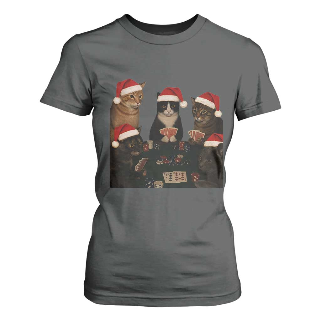 Poker Cats Christmas Meme Shirt T Shirt For Women Funny Gambling Cat TS14 Dark Heather Print Your Wear