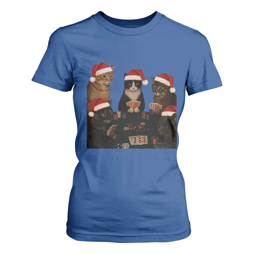 Poker Cats Christmas Meme Shirt T Shirt For Women Funny Gambling Cat TS14 Royal Blue Print Your Wear