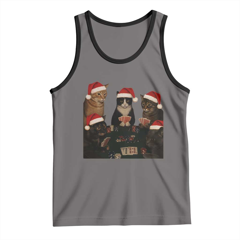 Poker Cats Christmas Meme Shirt Tank Top Funny Gambling Cat TS14 Deep Heather Black Print Your Wear