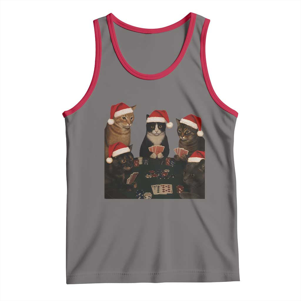 Poker Cats Christmas Meme Shirt Tank Top Funny Gambling Cat TS14 Deep Heather Red Print Your Wear