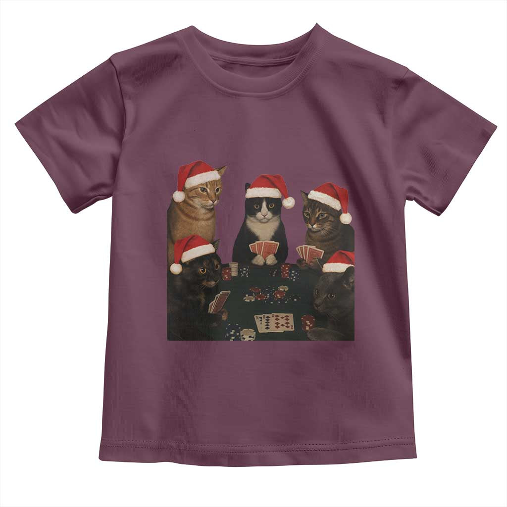 Poker Cats Christmas Meme Shirt Toddler T Shirt Funny Gambling Cat TS14 Maroon Print Your Wear