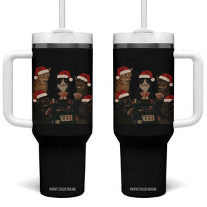 Poker Cats Christmas Meme Shirt Tumbler With Handle Funny Gambling Cat TS14 One Size: 40 oz Black Print Your Wear