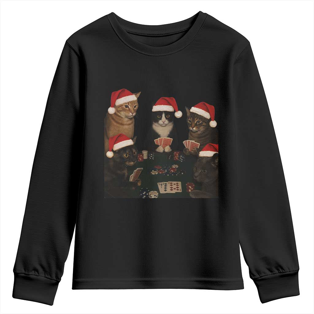 Poker Cats Christmas Meme Shirt Youth Sweatshirt Funny Gambling Cat TS14 Black Print Your Wear