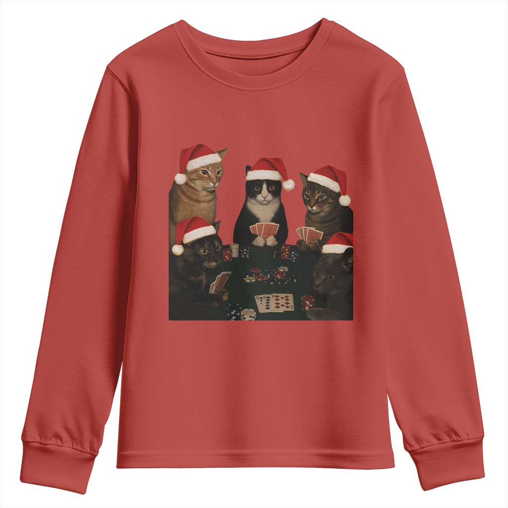 Poker Cats Christmas Meme Shirt Youth Sweatshirt Funny Gambling Cat TS14 Red Print Your Wear