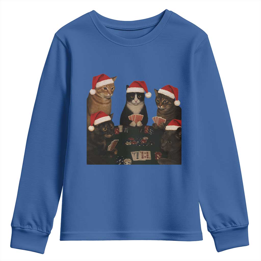 Poker Cats Christmas Meme Shirt Youth Sweatshirt Funny Gambling Cat TS14 Royal Blue Print Your Wear