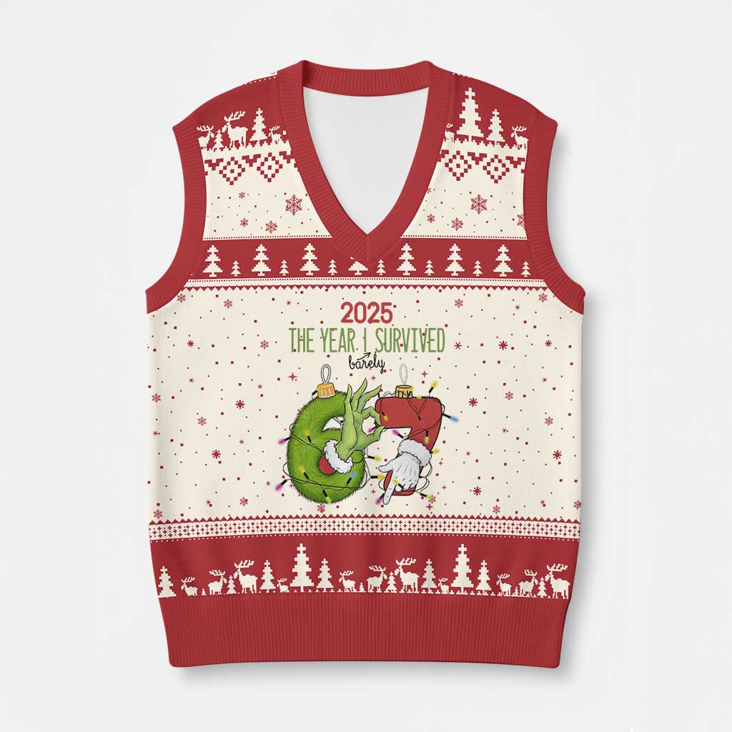 The Year I Survived 67 Six Seven Christmas Meme V-Neck Knit Sweater Vest TS14 Beige Red Print Your Wear