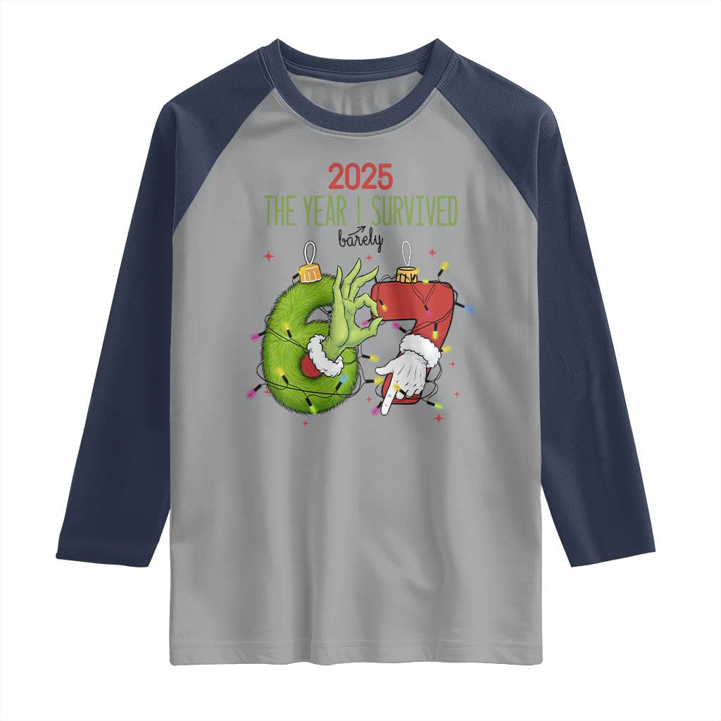 The Year I Survived 67 Six Seven Christmas Meme Raglan Shirt TS14 Sport Gray Navy Print Your Wear
