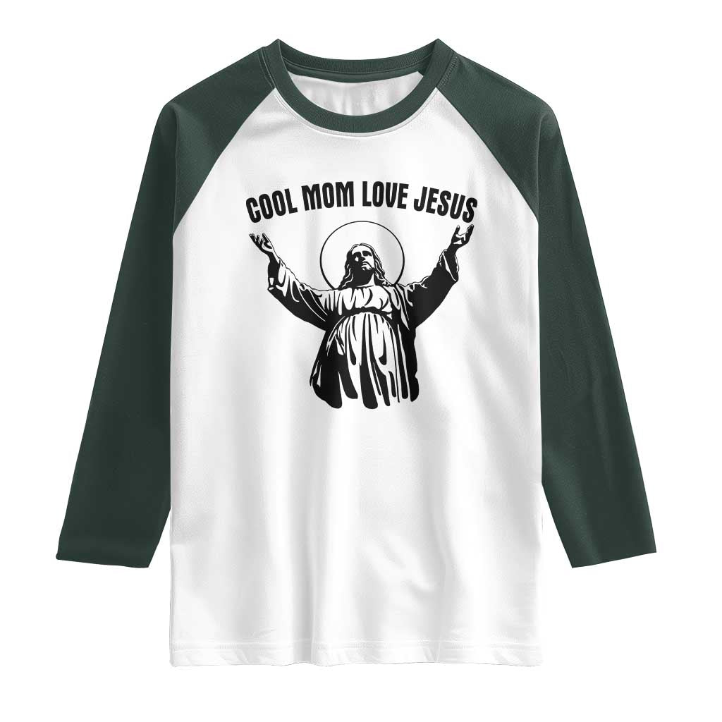 Christian Mom Faith Raglan Shirt Cool Mom Love Jesus TS14 White Dark Forest Green Print Your Wear