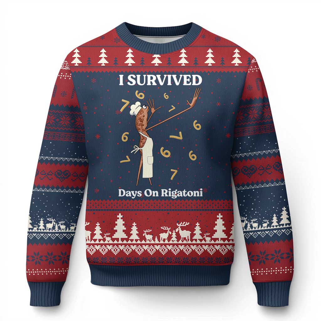 Marcus The Worm Meme Ugly Christmas Sweater I Survived 67 Days On Rigatoni TS14 Navy Red Print Your Wear