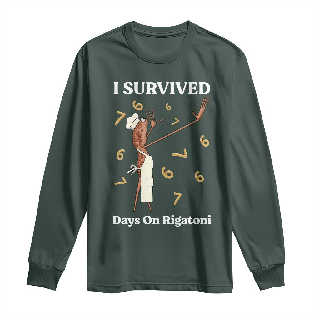 Marcus The Worm Meme Long Sleeve Shirt I Survived 67 Days On Rigatoni TS14 Dark Forest Green Print Your Wear