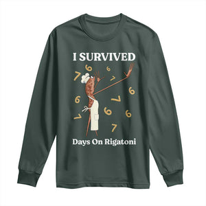 Marcus The Worm Meme Long Sleeve Shirt I Survived 67 Days On Rigatoni TS14 Dark Forest Green Print Your Wear